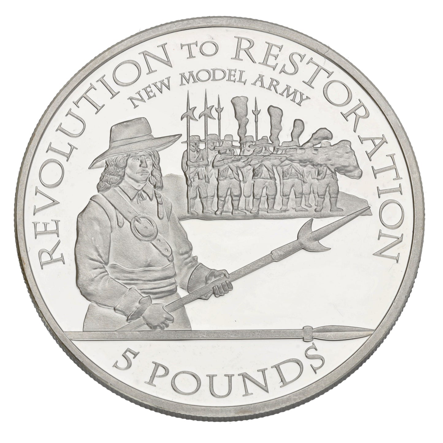 Sterling Silver Revolution To Restoration New Model Army 5 Pounds Coin 2010