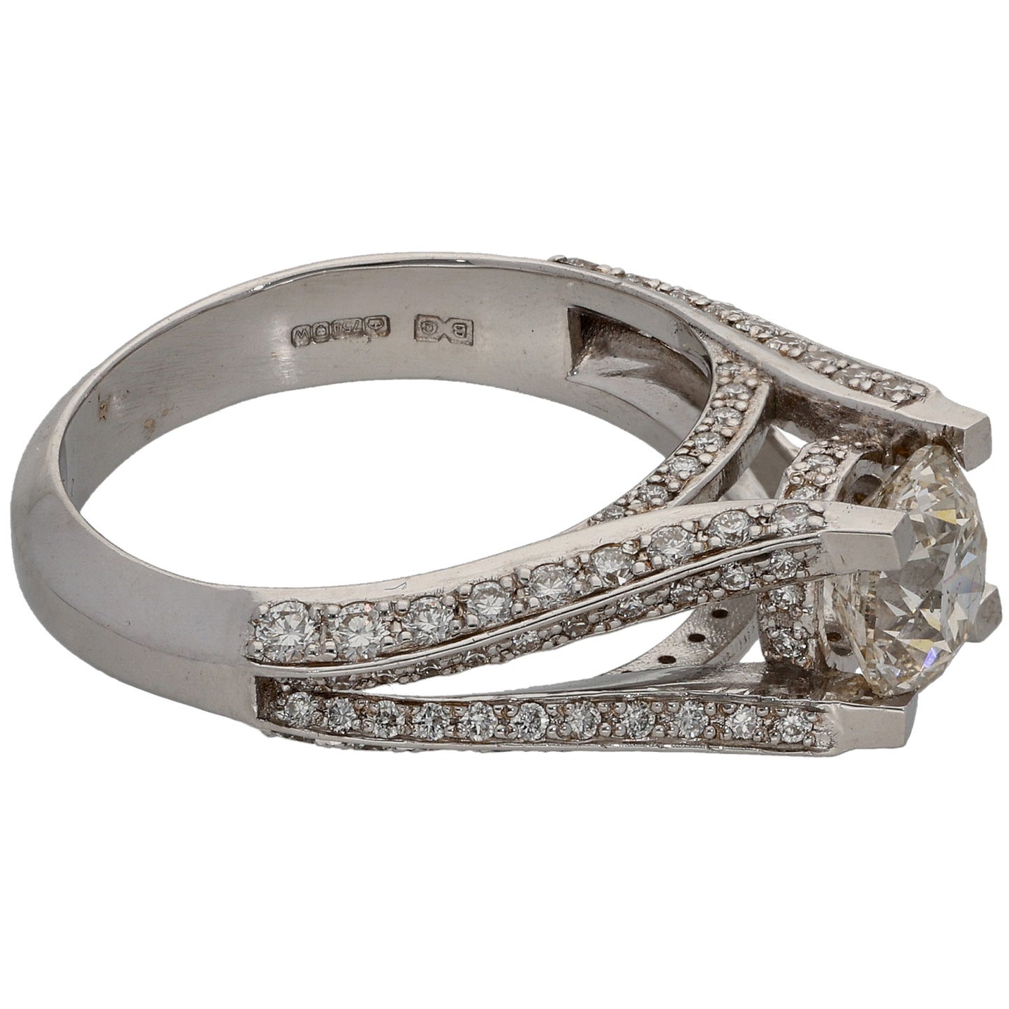 18ct White Gold 2.27ct Diamond Solitaire Ring With Accent Stones Size Q