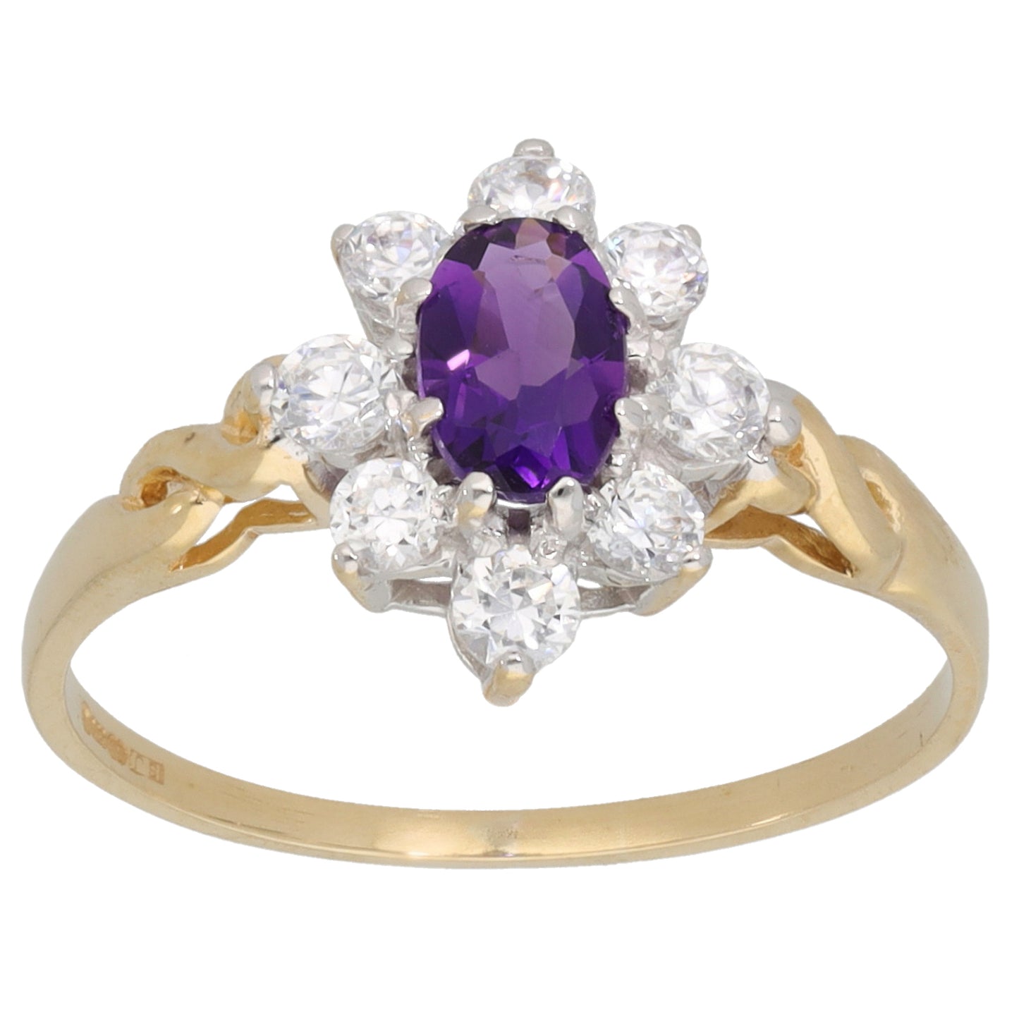 9ct Gold Amethyst & Cubic Zirconia Dress/Cocktail Ring Size O