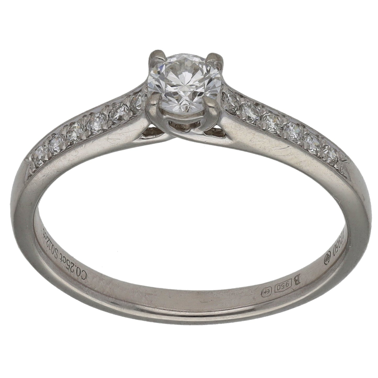 Platinum 0.37ct Diamond Solitaire Ring With Accent Stones Size M