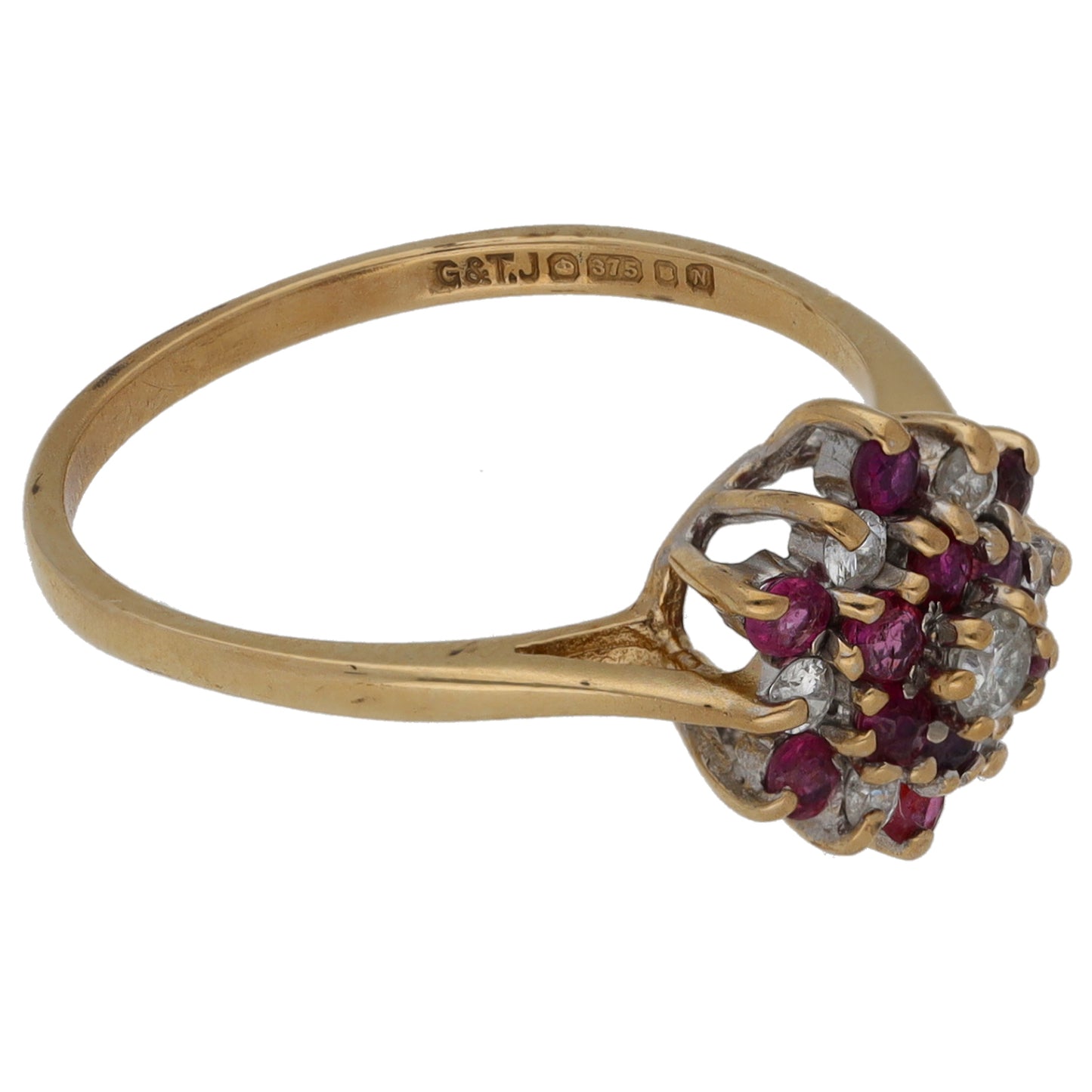 9ct Gold Ruby & 0.05ct Diamond Dress/Cocktail Ring Size M