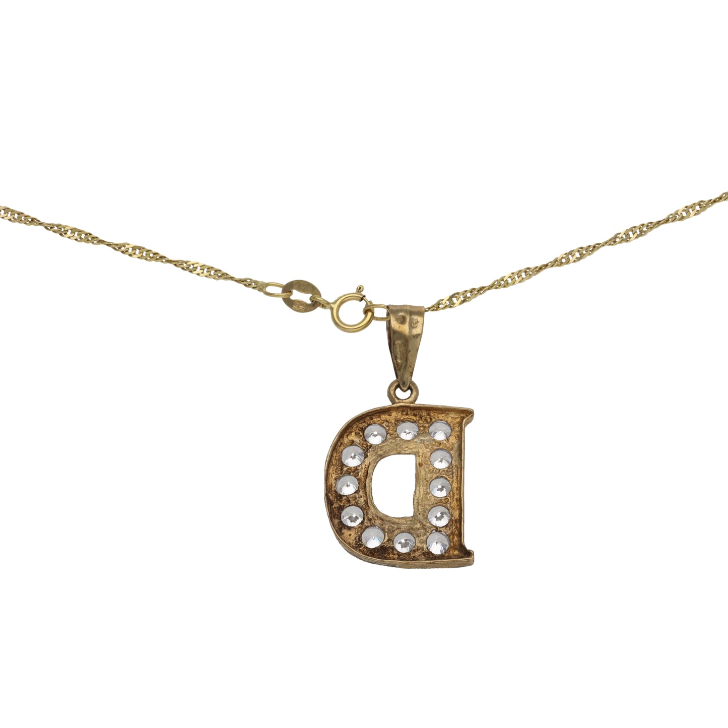 9ct Gold Cubic Zirconia Initial D Pendant With Chain