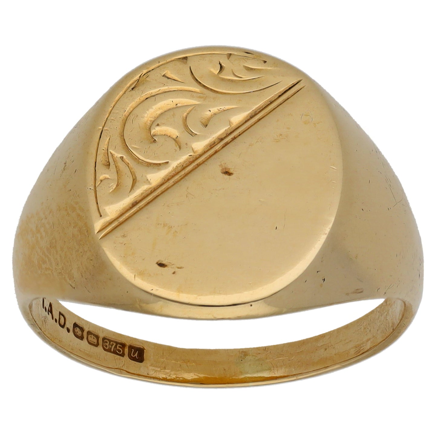 9ct Gold Patterned Signet Ring Size R