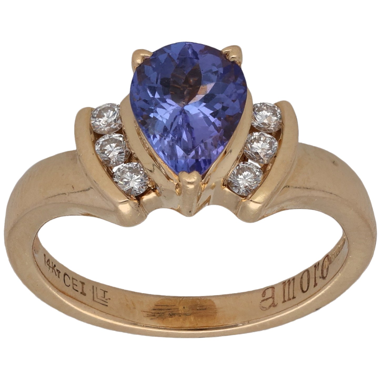 14ct Gold Tanzanite & 0.19ct Diamond Dress/Cocktail Ring Size K