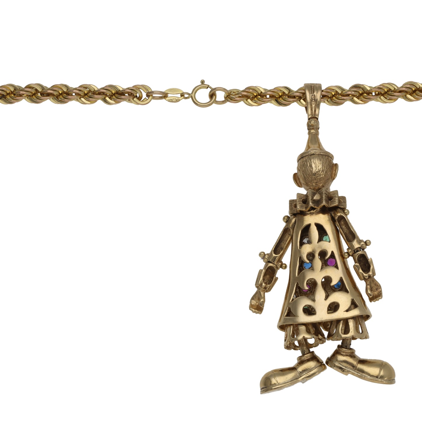 9ct Gold Imitation Gems Clown Pendant With Chain