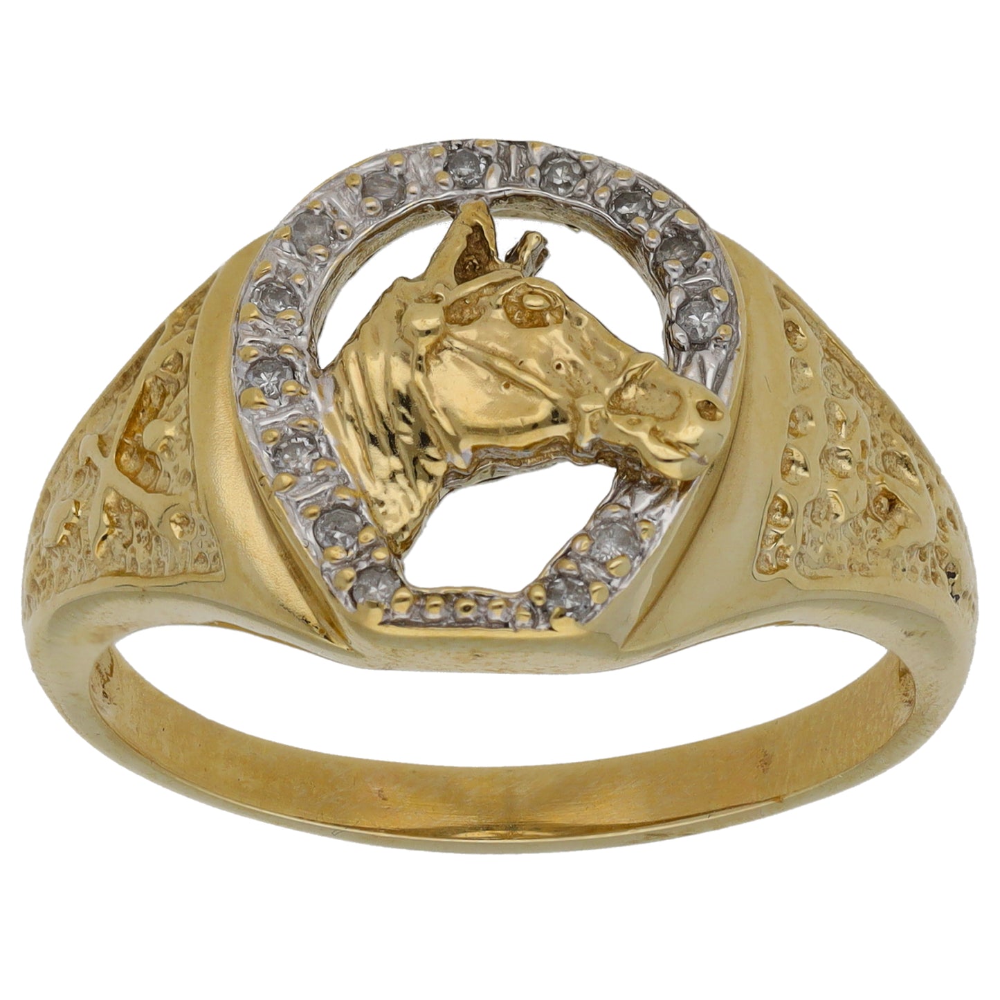 9ct Gold 0.07ct Diamond Horseshoe Ring Size Y
