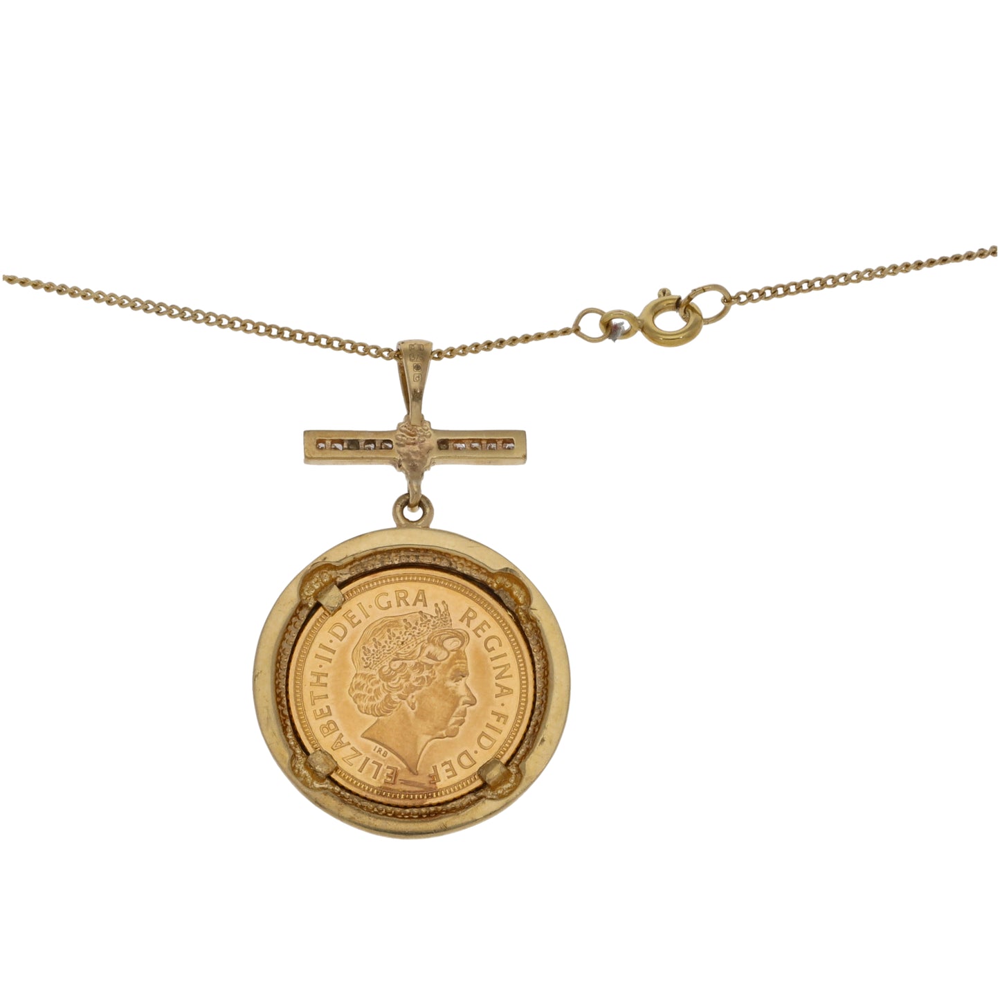 9ct Gold 0.10ct Diamond Coin Pendant With Chain