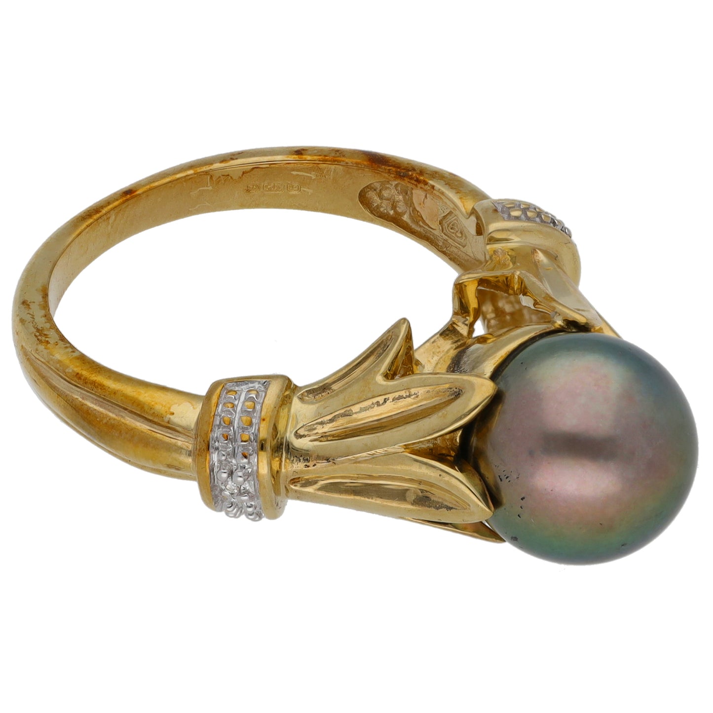 9ct Gold Cultured Pearl & 0.01ct Diamond Dress/Cocktail Ring Size N