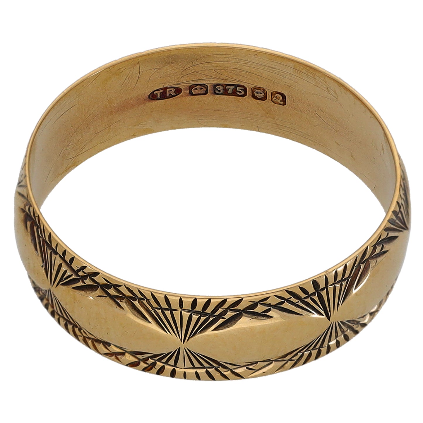 9ct Gold Patterned Wedding Ring Size P