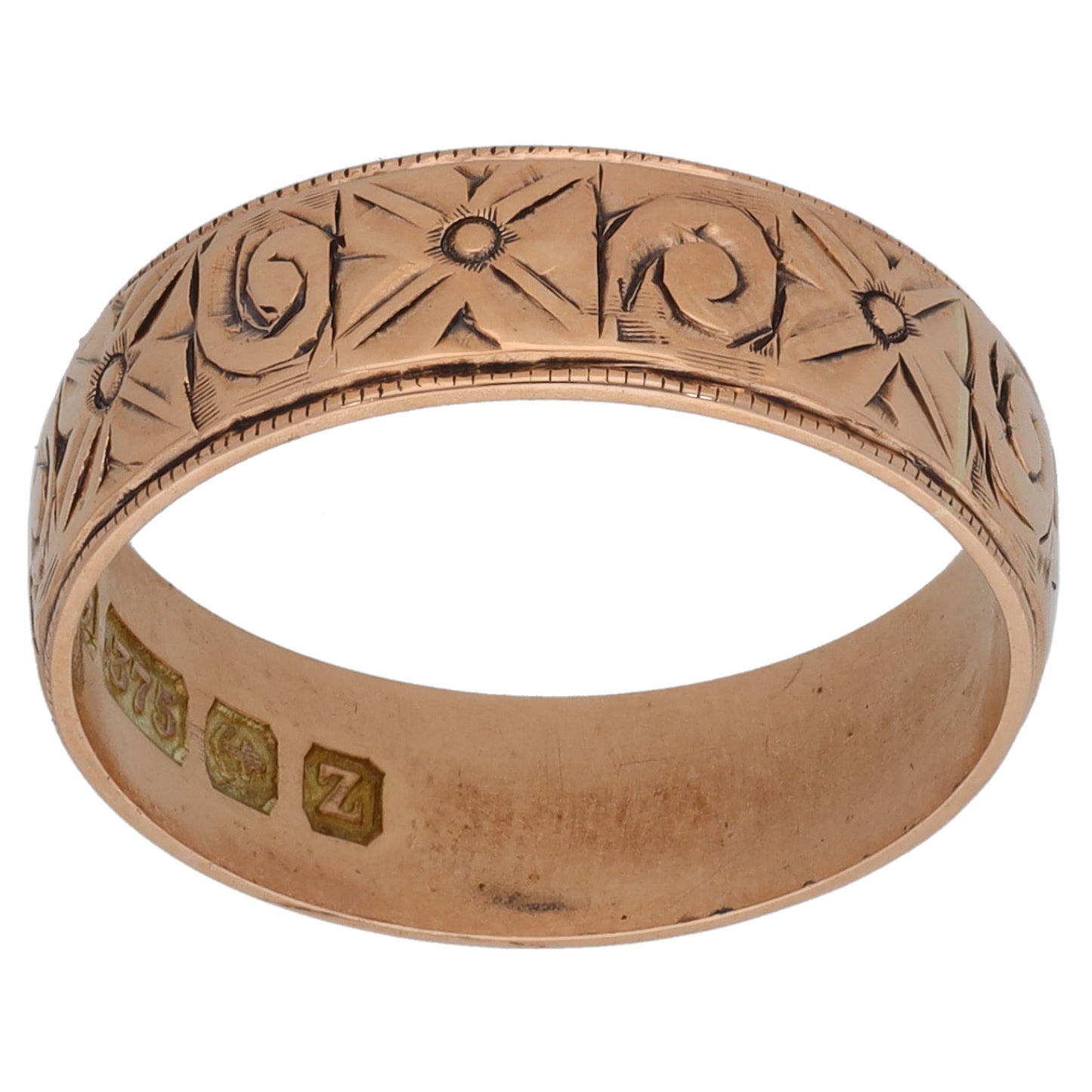 9ct Rose Gold Patterned Wedding Ring Size L