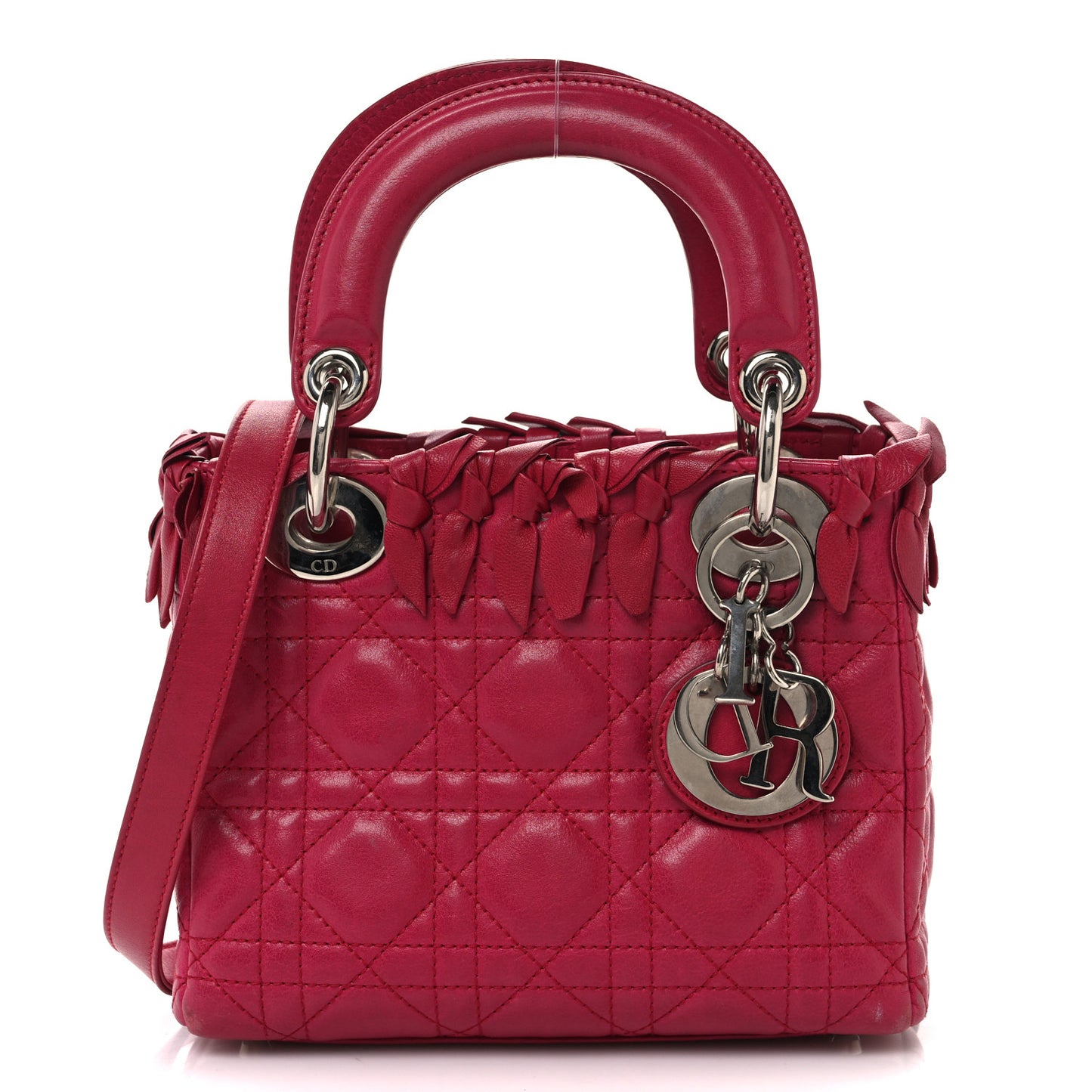 Christian Dior Cannage Bow Mini Lady Dior Leather Bag - Fuchsia