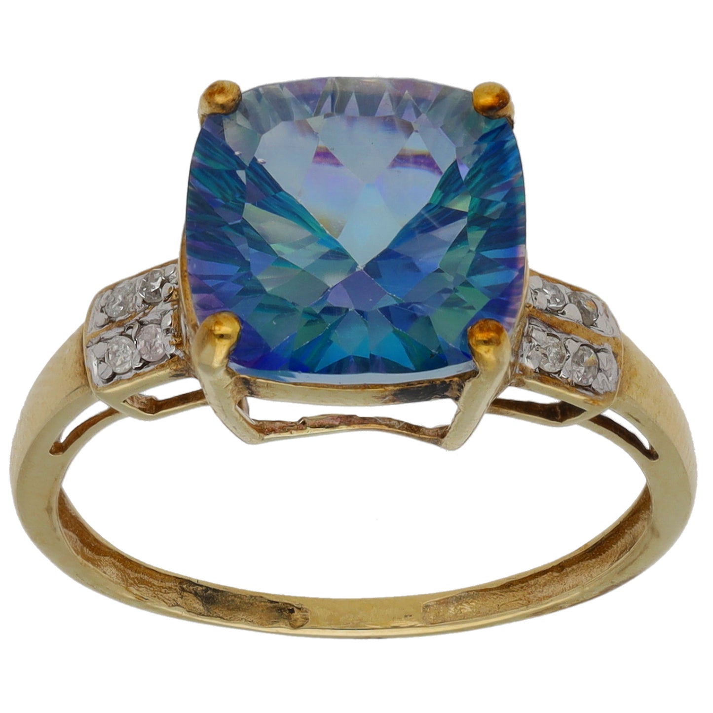 9ct Gold Coated Topaz & 0.04ct Diamond Single Stone Ring with Accent Stones Size O
