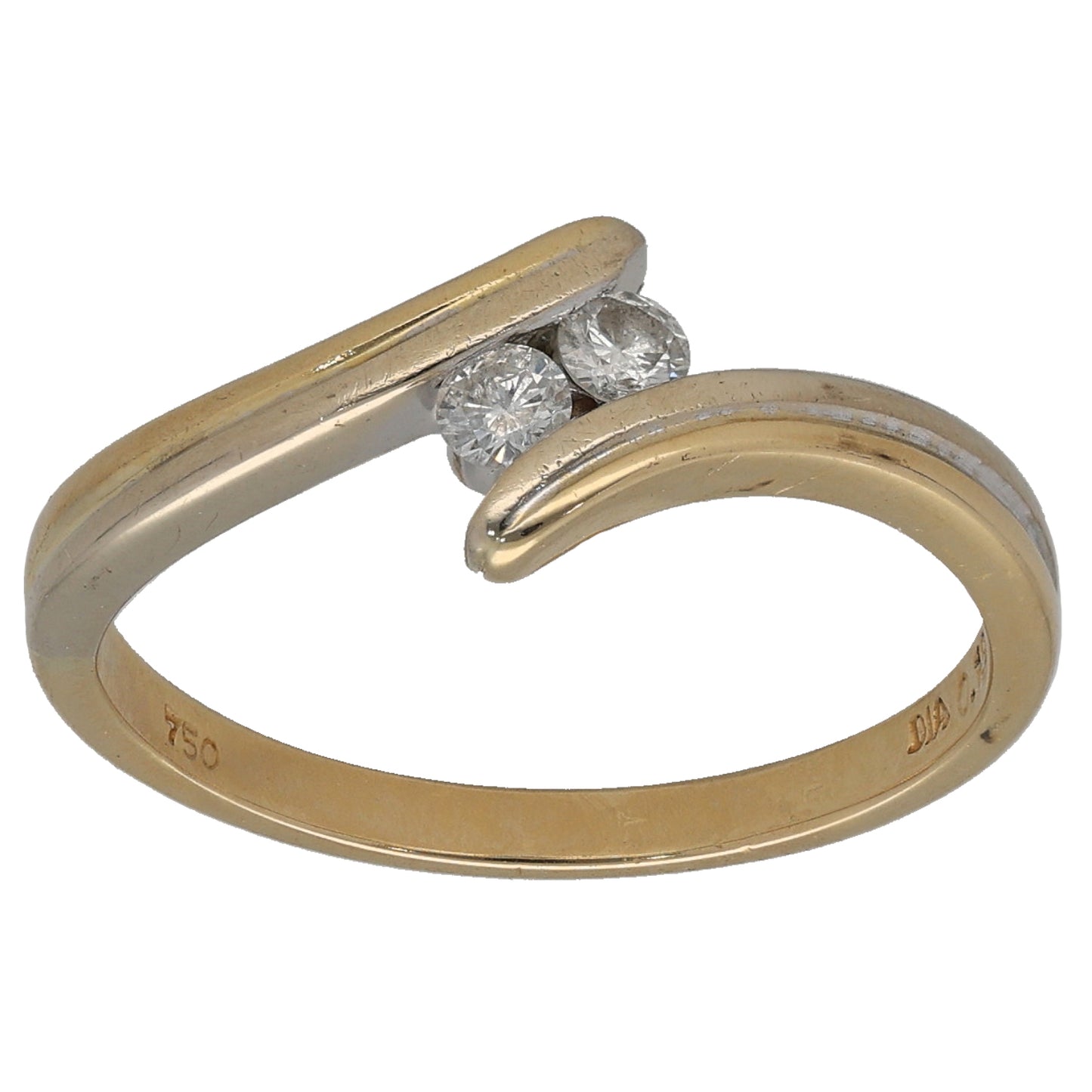 18ct Gold 0.15ct Diamond Two Stone Ring Size P
