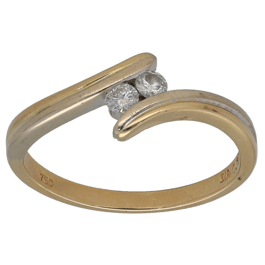 18ct Gold 0.15ct Diamond Two Stone Ring Size P