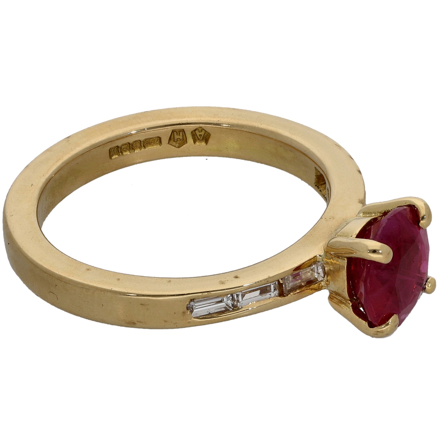18ct Gold Glass Filled Ruby & 0.05ct Diamond Dress/Cocktail Size O