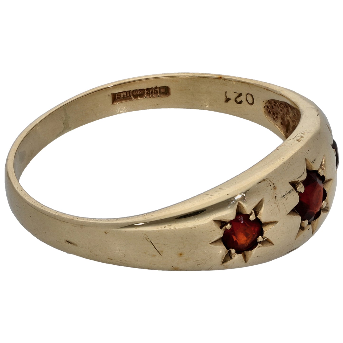 9ct Gold Garnet Trilogy Ring Size S