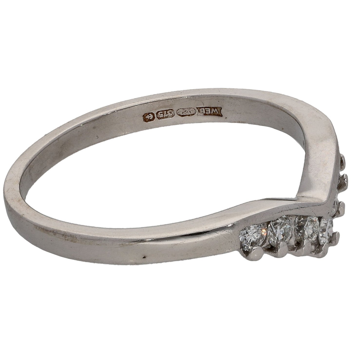 9ct White Gold 0.28ct Diamond Wishbone Ring Size O