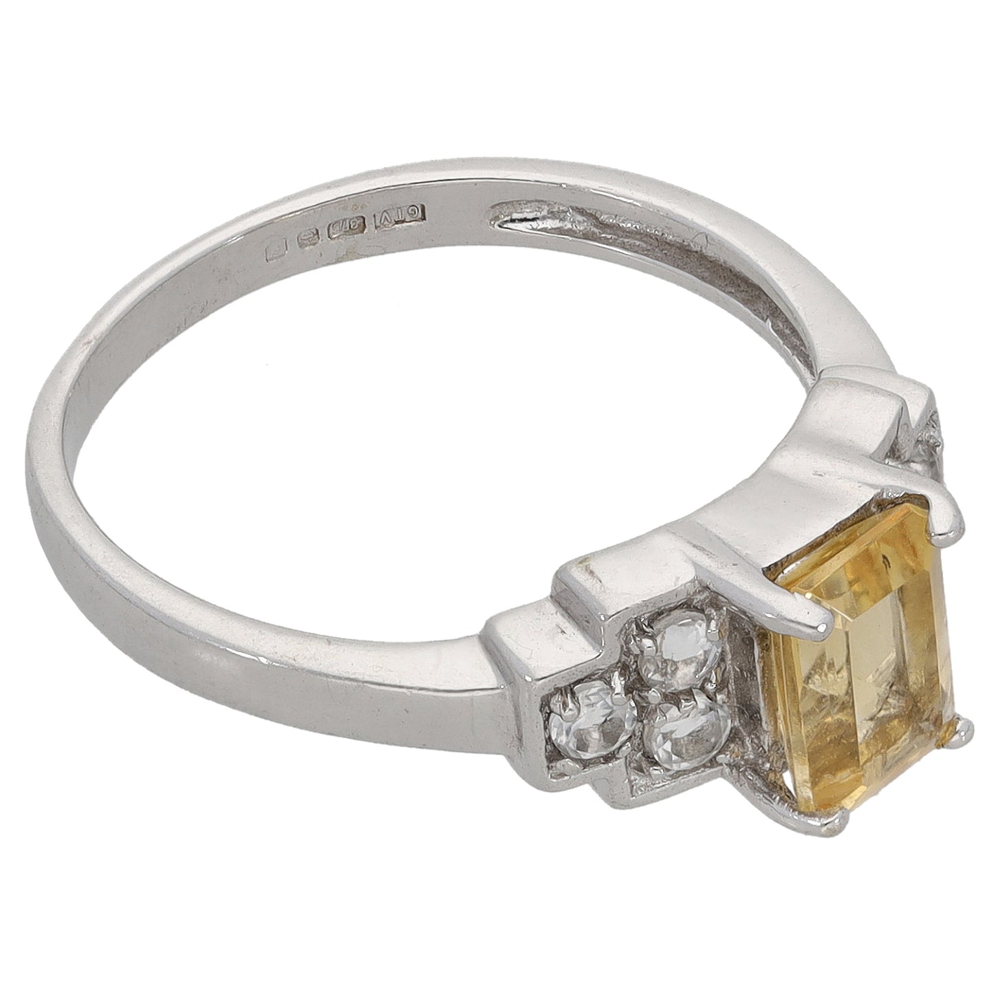 9ct White Gold Citrine & Quartz Dress/Cocktail Ring Size M