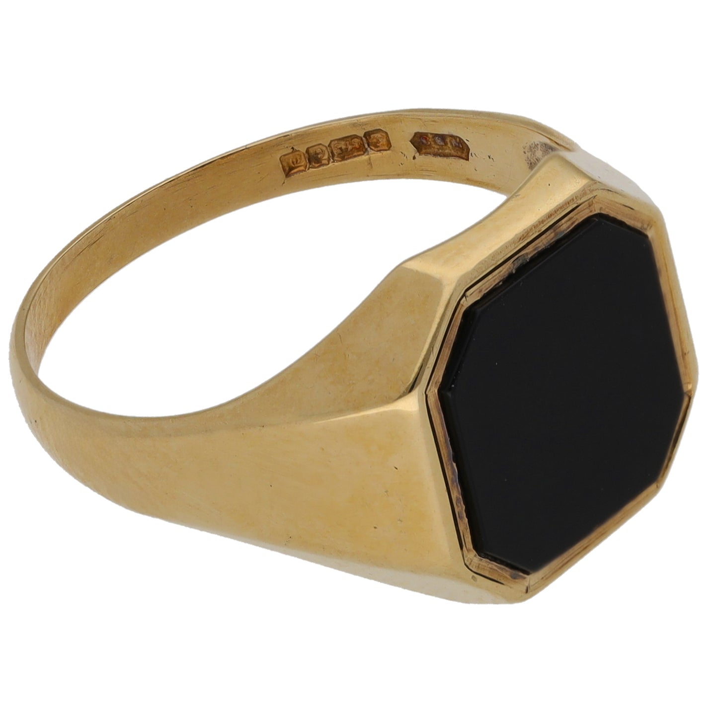 9ct Gold Onyx Patterned Single Stone Signet Ring Size O