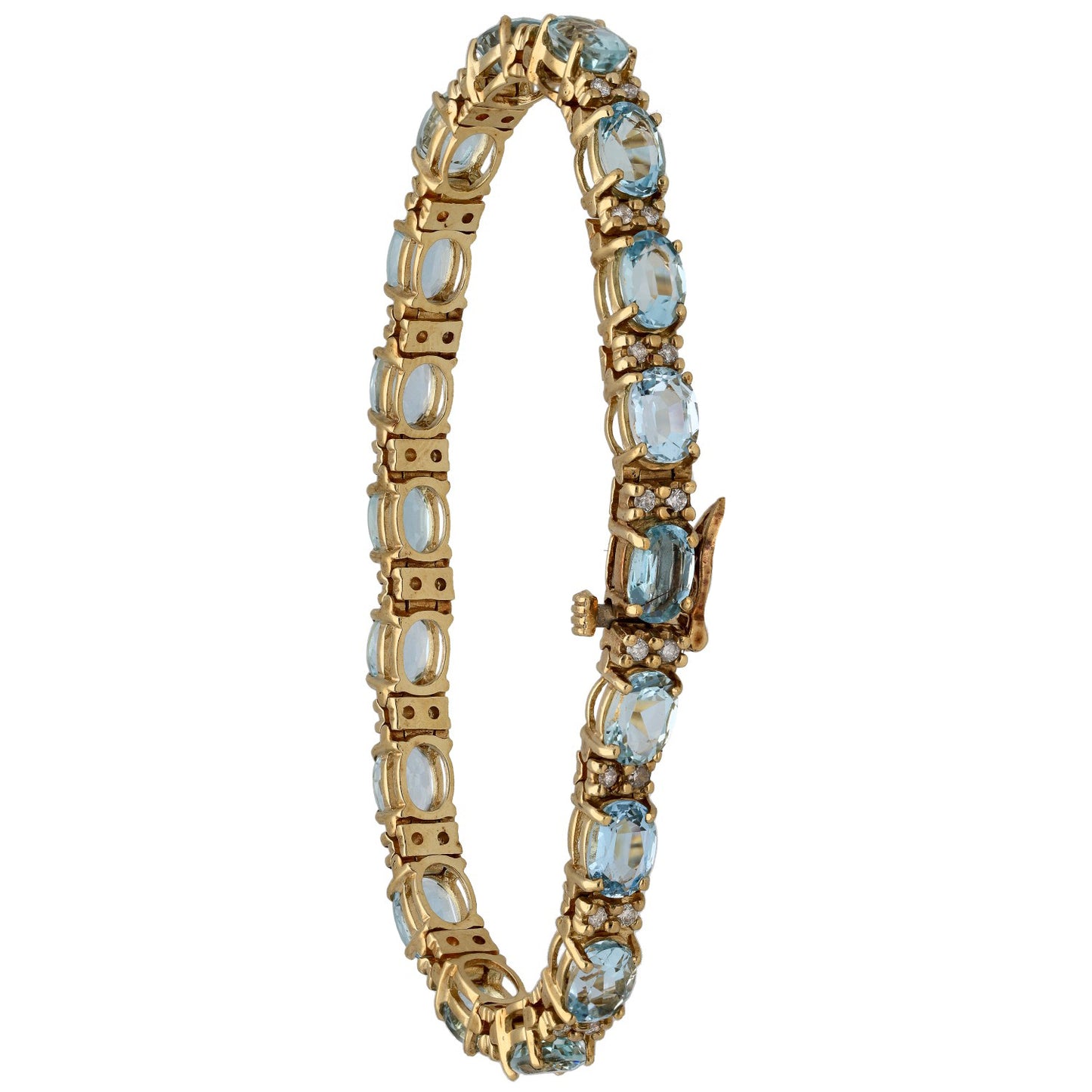 9ct Gold 0.36ct Diamond & Aquamarine Fancy Stone Set Bracelet