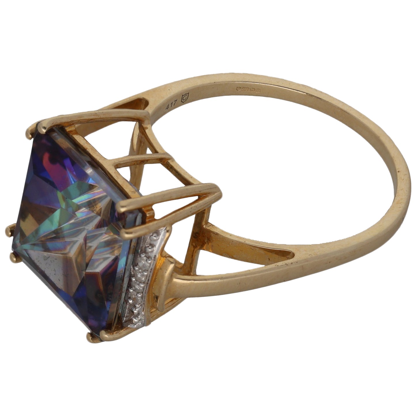 9ct Gold Coated Topaz & 0.04ct Diamond Dress/Cocktail Ring Size R