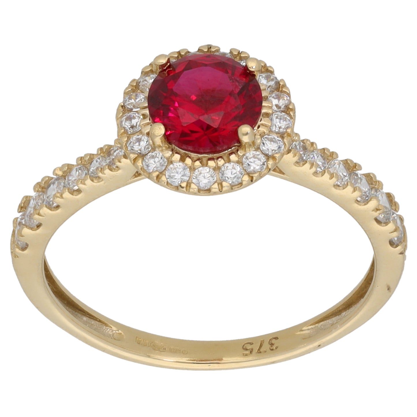 9ct Gold Man Made Ruby & Cubic Zirconia Dress/Cocktail Ring Size P