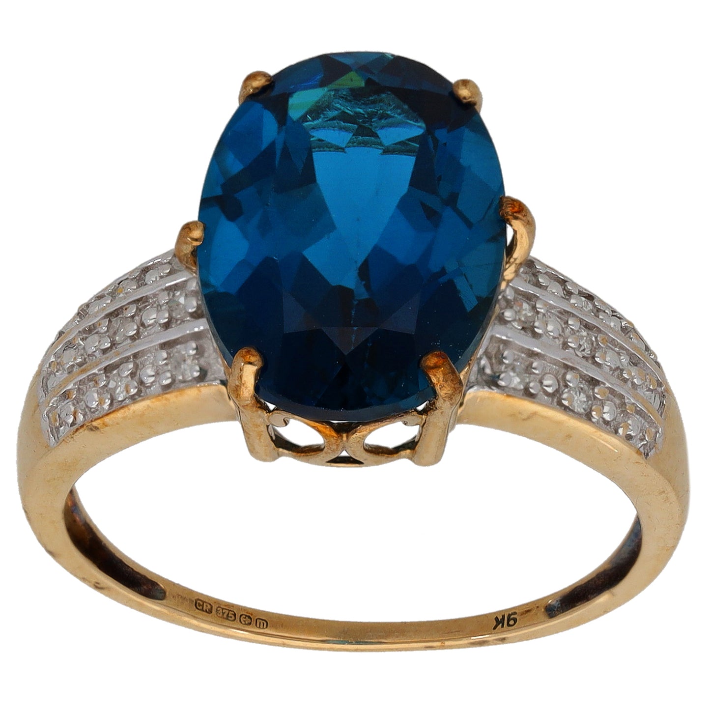 9ct Gold 0.06ct Diamond & Topaz Single Stone Ring With Accents Size R
