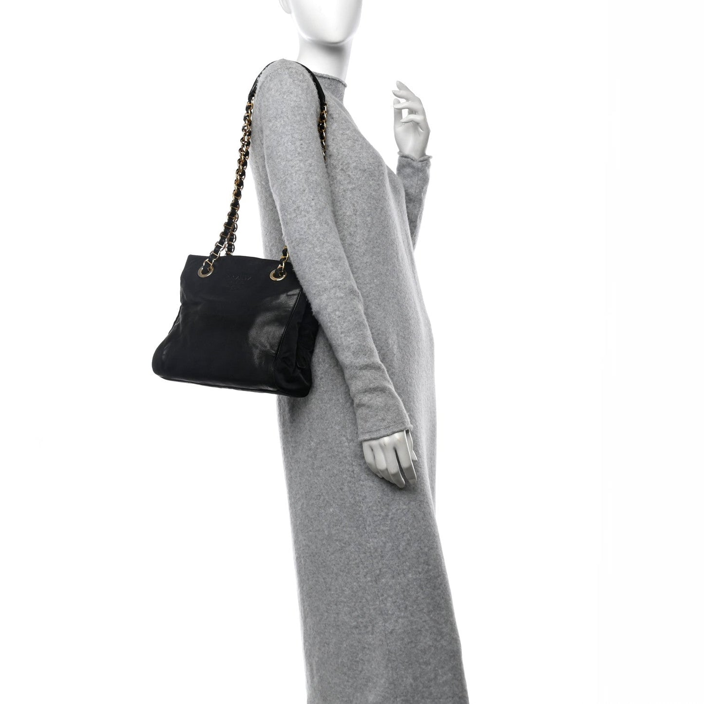 Prada Embossed Logo Chain Nappa Leather Bag - Black