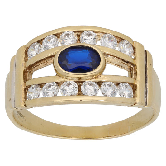 9ct Gold Man Made Sapphire & Cubic Zirconia Cluster Ring Size T