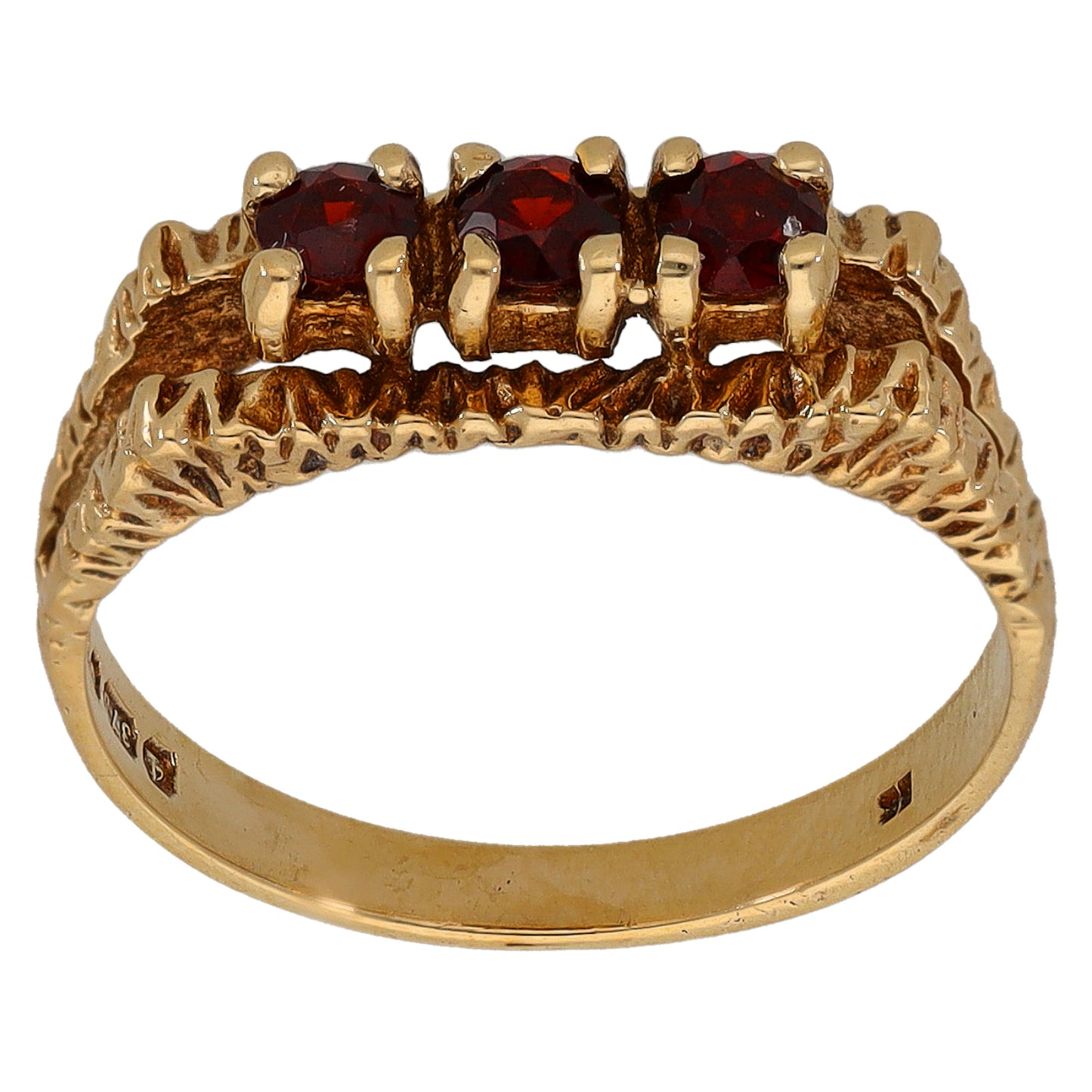 9ct Gold Garnet Three Stone Ring Size L