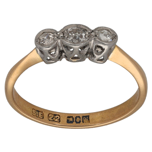 22ct Gold 0.20ct Diamond Trilogy Ring Size P