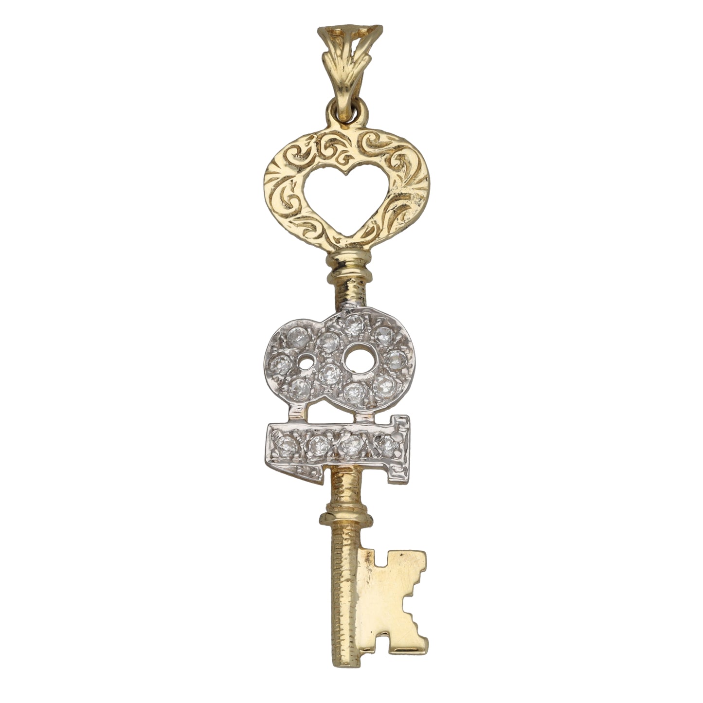 9ct Gold Cubic Zirconia 18 Key Pendant