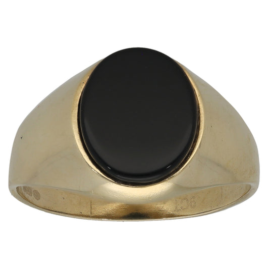 9ct Gold Onyx Plain Single Stone Signet Ring Size V