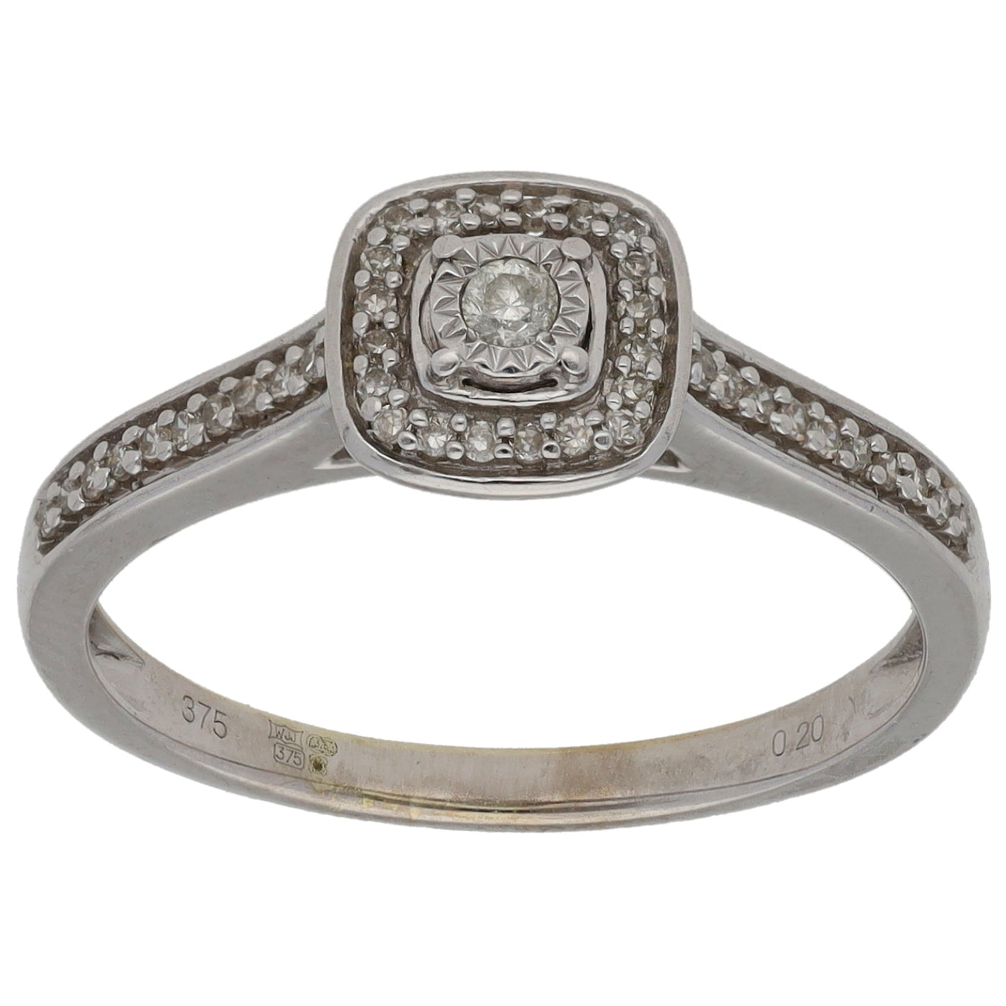 9ct White Gold 0.20ct Diamond Halo Ring Size N