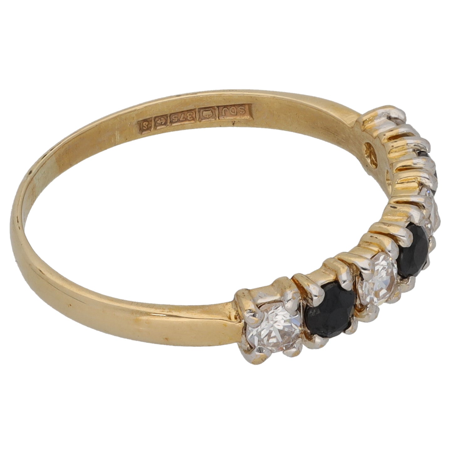 9ct Gold Sapphire & Cubic Zirconia Half Eternity Ring Size N