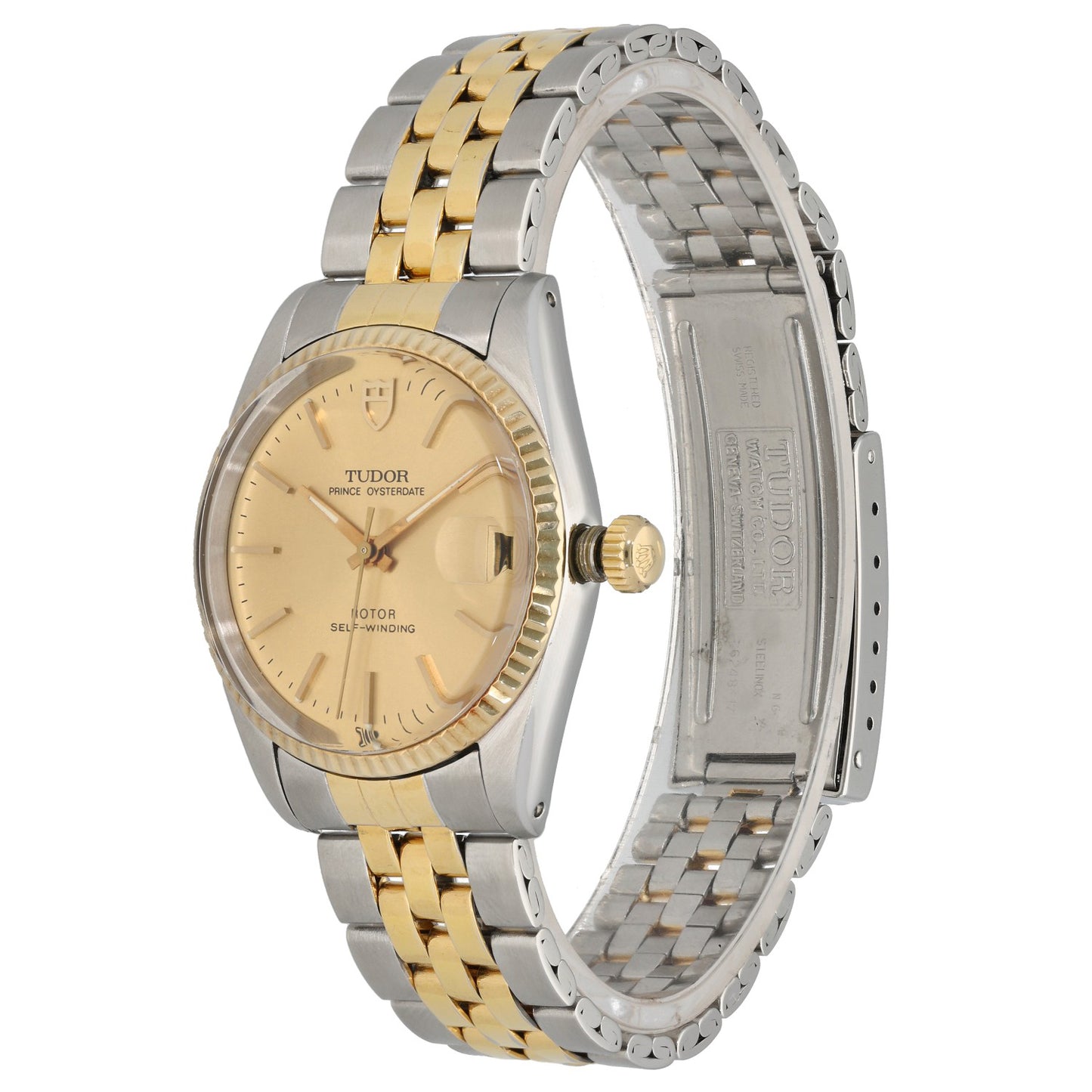 Tudor Prince Oysterdate 72033, champane coloured dial in a stainless steel and gold bracelet, face angle image