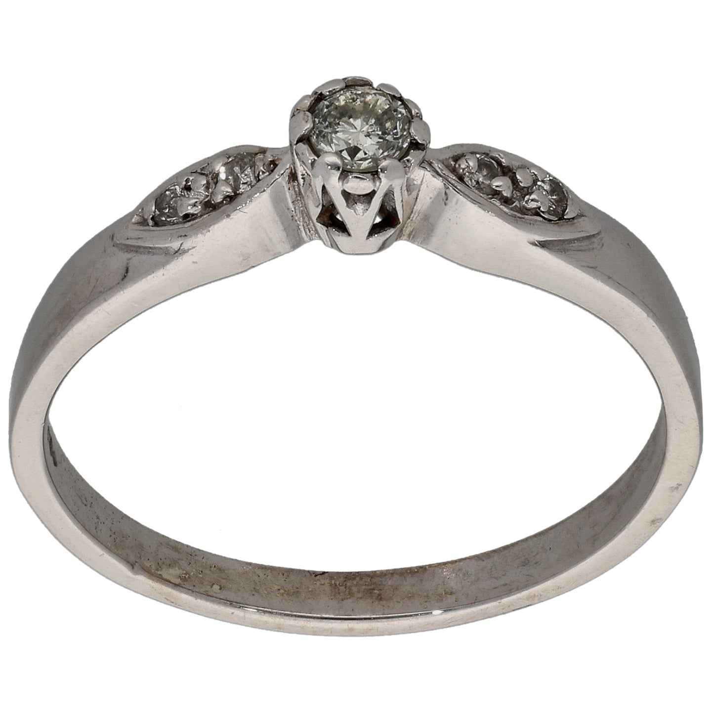 9ct White Gold 0.10ct Diamond Solitaire Ring With Accent Stones Size O