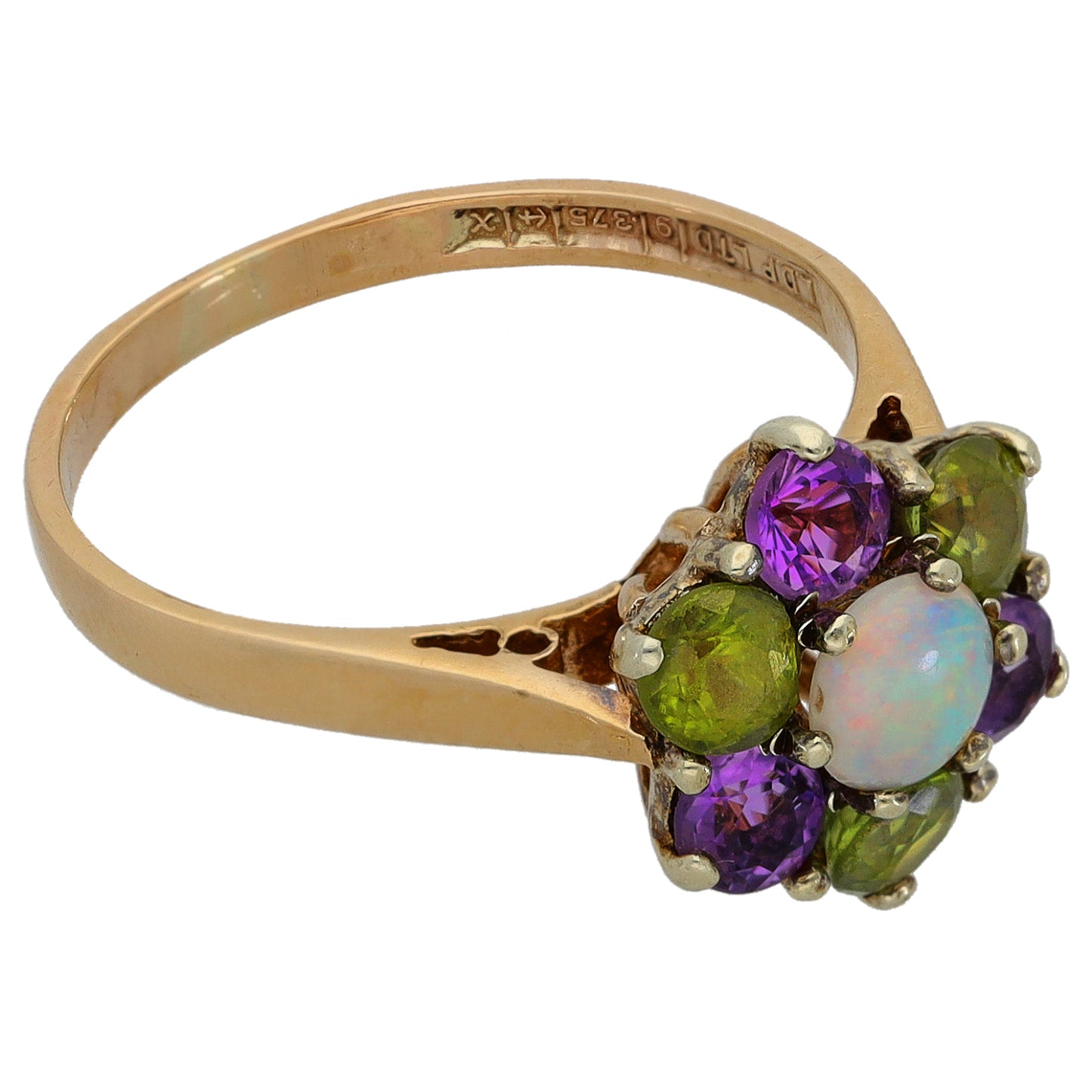 9ct Gold Opal, Peridot & Amethyst Dress/Cocktail Ring Size N