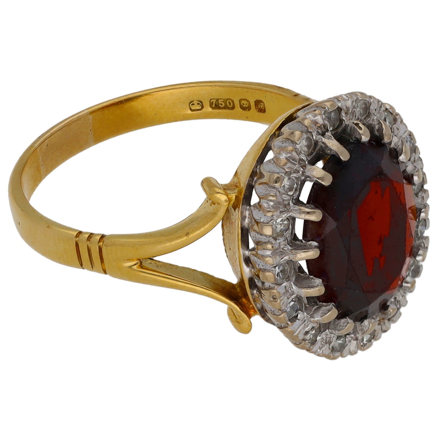 18ct Gold 0.16ct Diamond & Garnet Dress/Cocktail Ring Size P