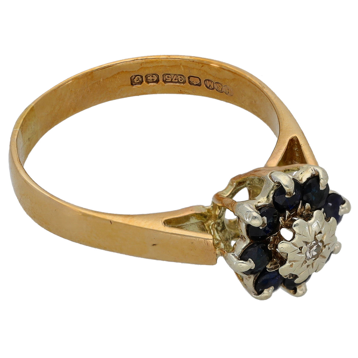 9ct Gold Sapphire & 0.005ct Diamond Dress/Cocktail Ring Size Q