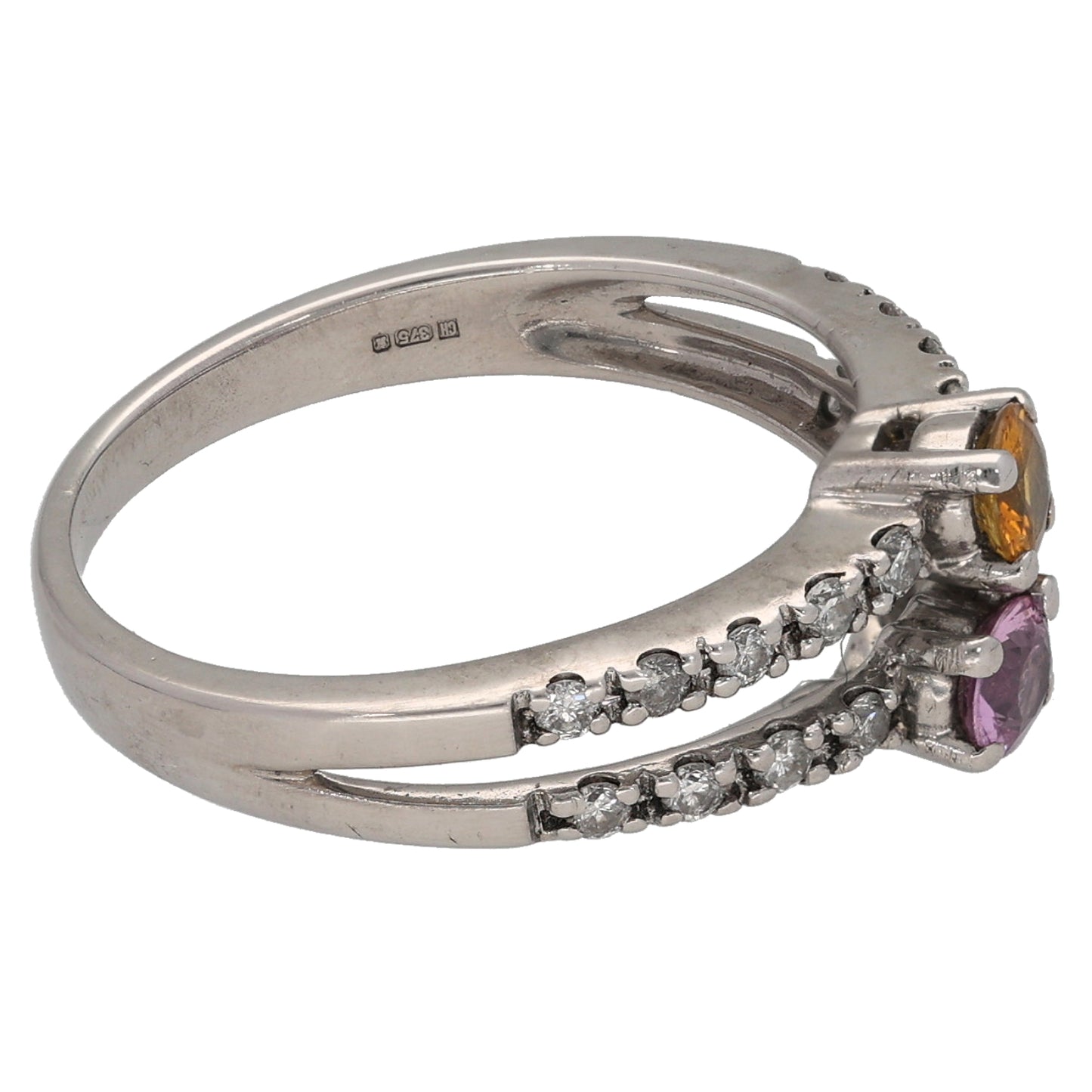9ct White Gold Sapphire & 0.18ct Diamond Dress/Cocktail Ring Size L