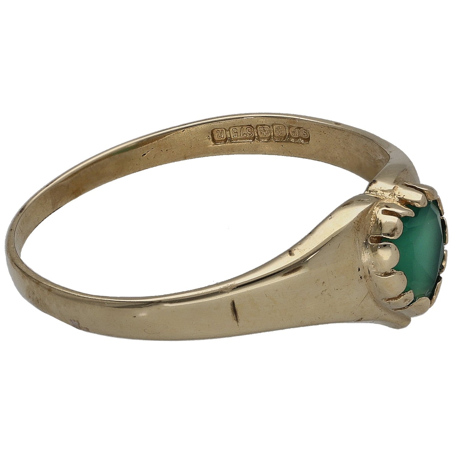 9ct Gold Green Agate Single Stone Ring Size O