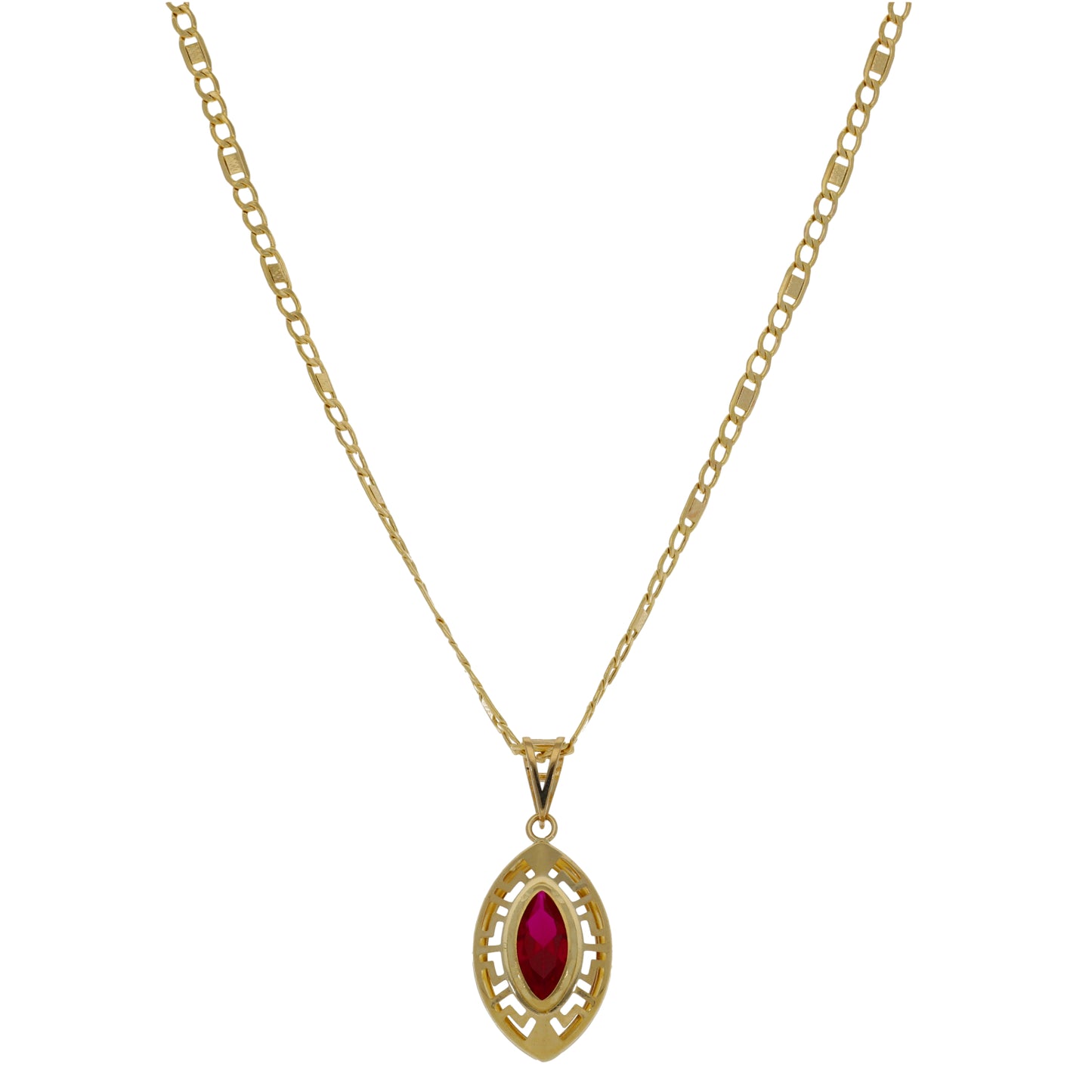 New 14ct Gold Imitation Red Stone Cocktail Penadant With Fancy Chain 18"