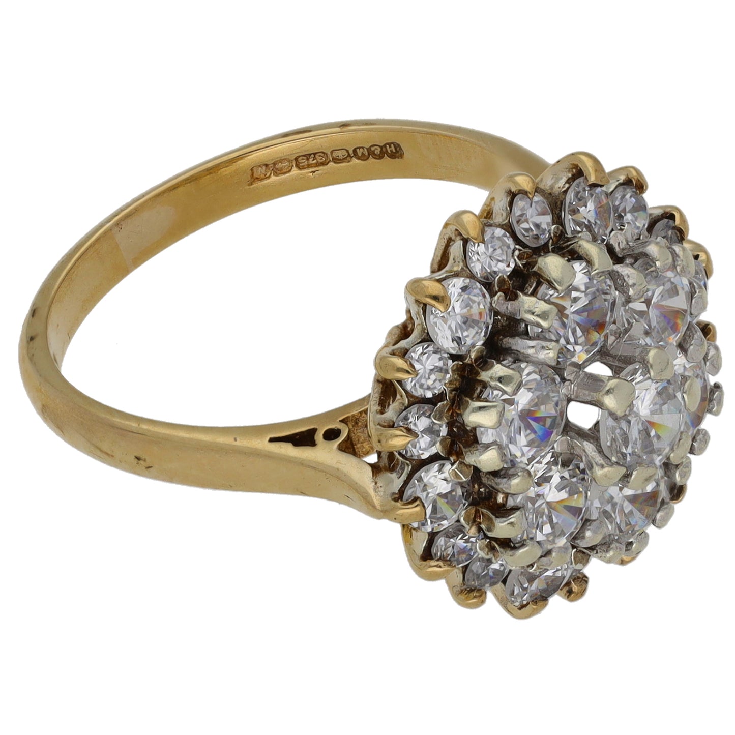 9ct Gold Cubic Zirconia Cluster Ring Size L