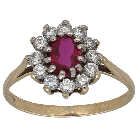 9ct Gold Man Made Ruby & Cubic Zirconia Dress/Cocktail Ring Size L