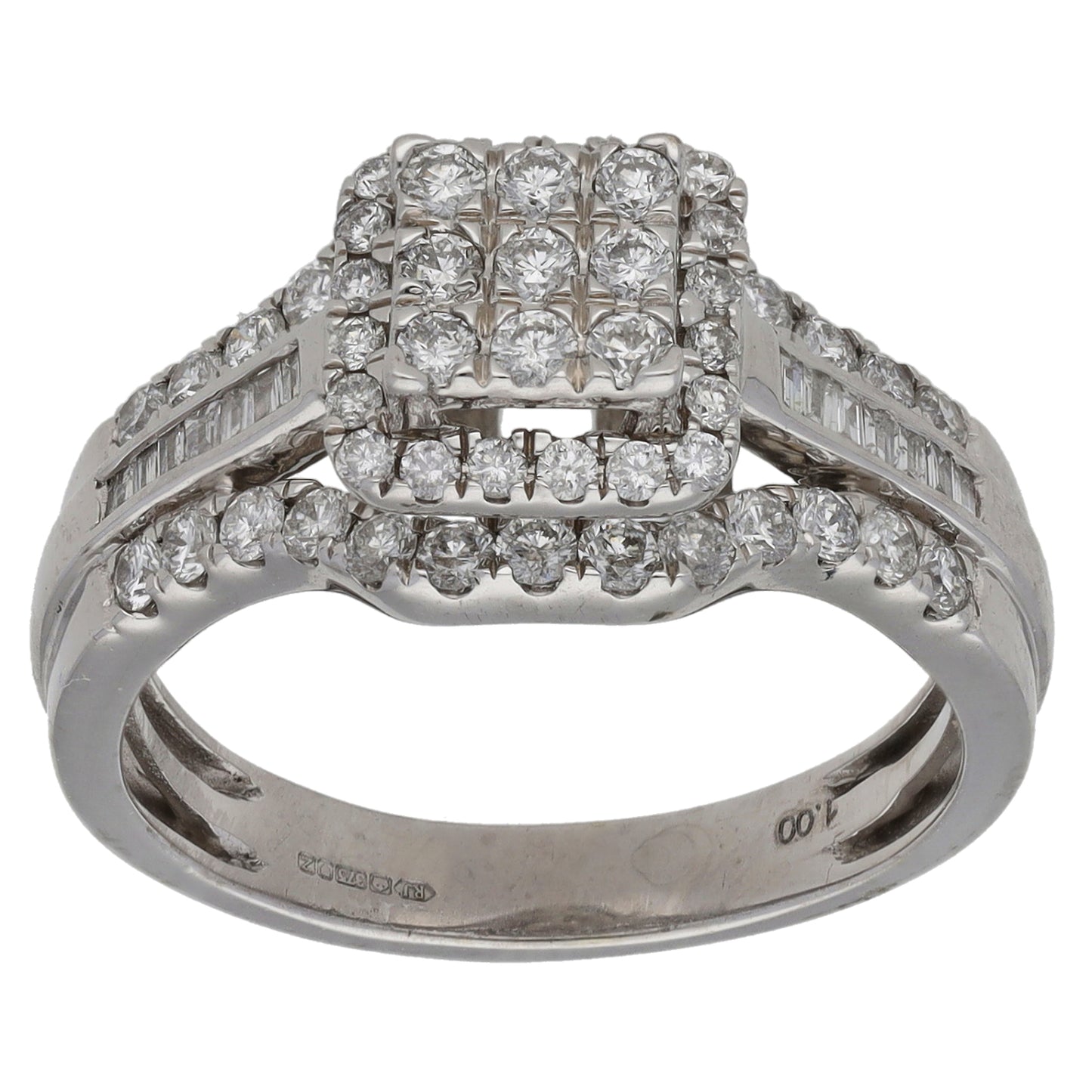 9ct White Gold 1.00ct Diamond Dress/Cocktail Ring Size O