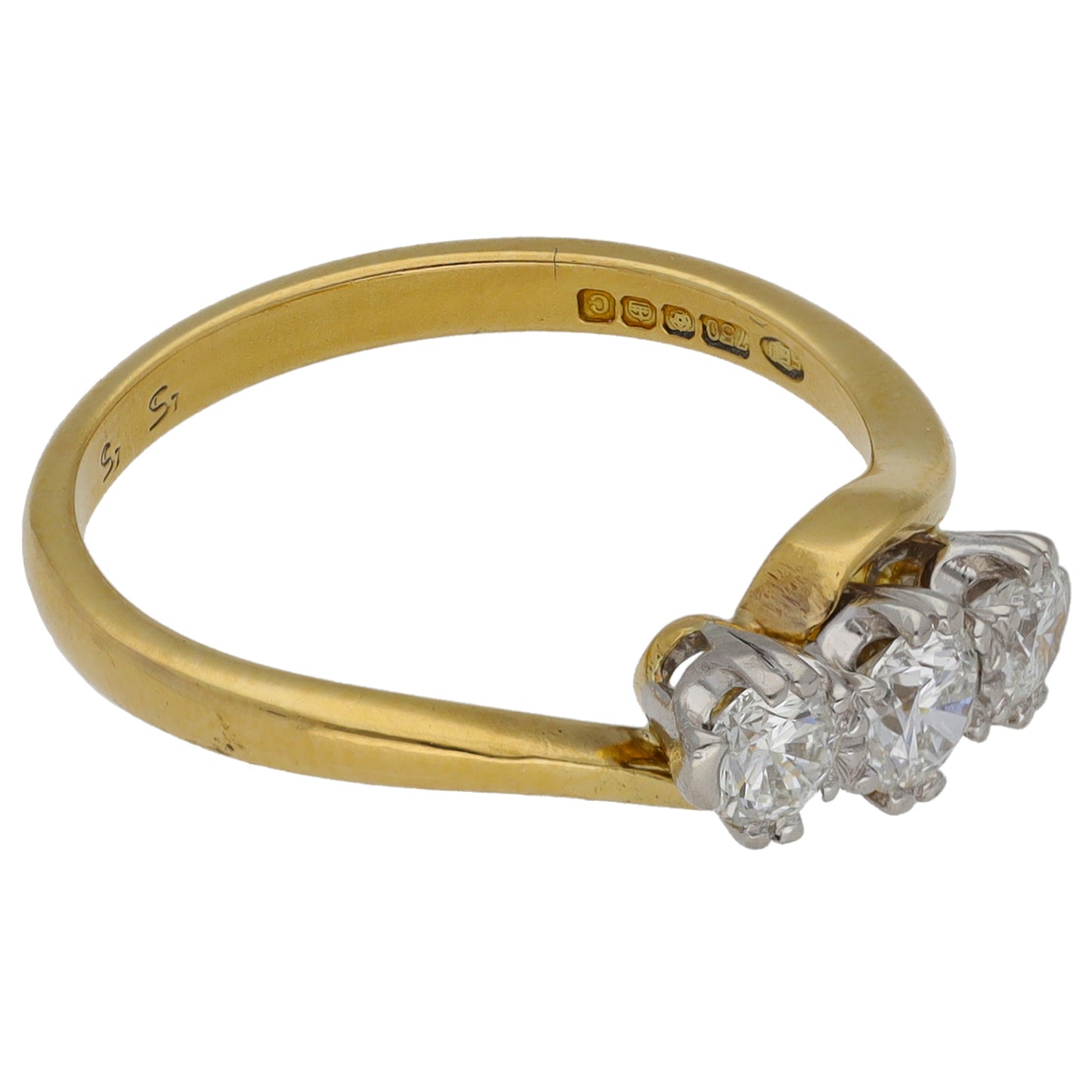 18ct Bicolour Gold 0.55ct Diamond Trilogy Ring Size L