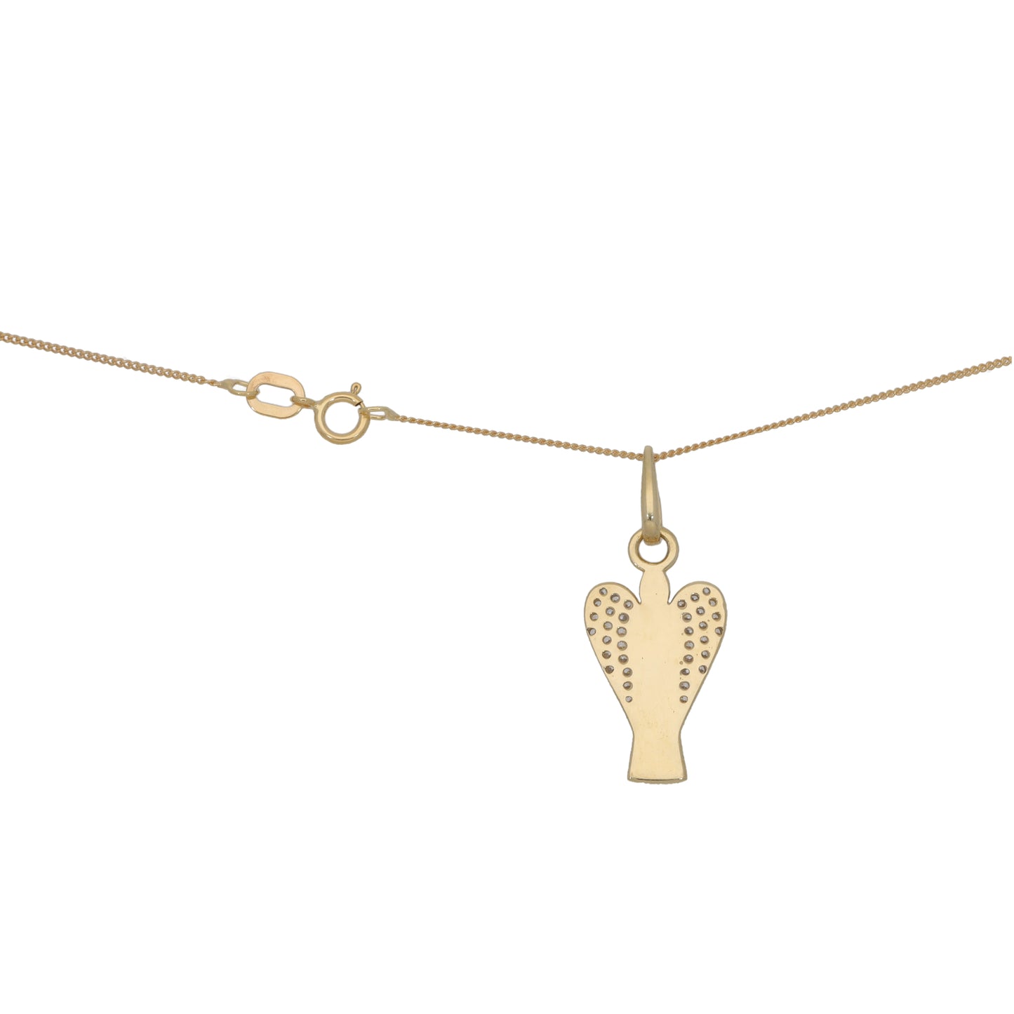 New 9ct Gold Cubic Zirconia Angel Pendant With Chain 18"