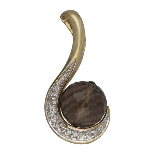 9ct Gold Smoky Quartz & Cubic Zirconia Dress/Cocktail Pendant