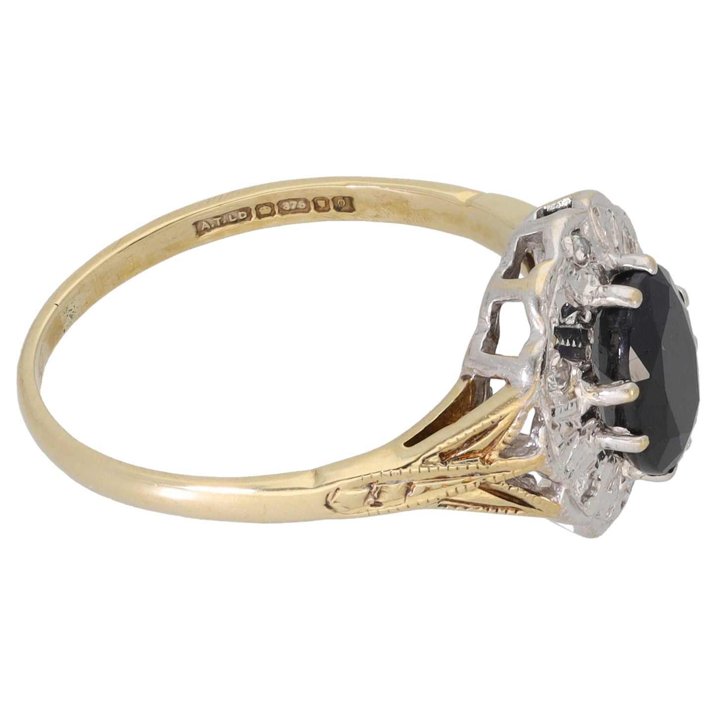 9ct Gold Sapphire & 0.03ct Diamond Dress/Cocktail Ring Size P